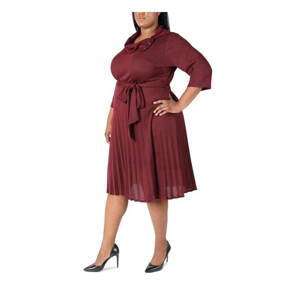 SIGNATURE BY ROBBIE BEE Womens Knit Belted Button 3/4 Sleeve Sheath Dress - Picture 3 of 4